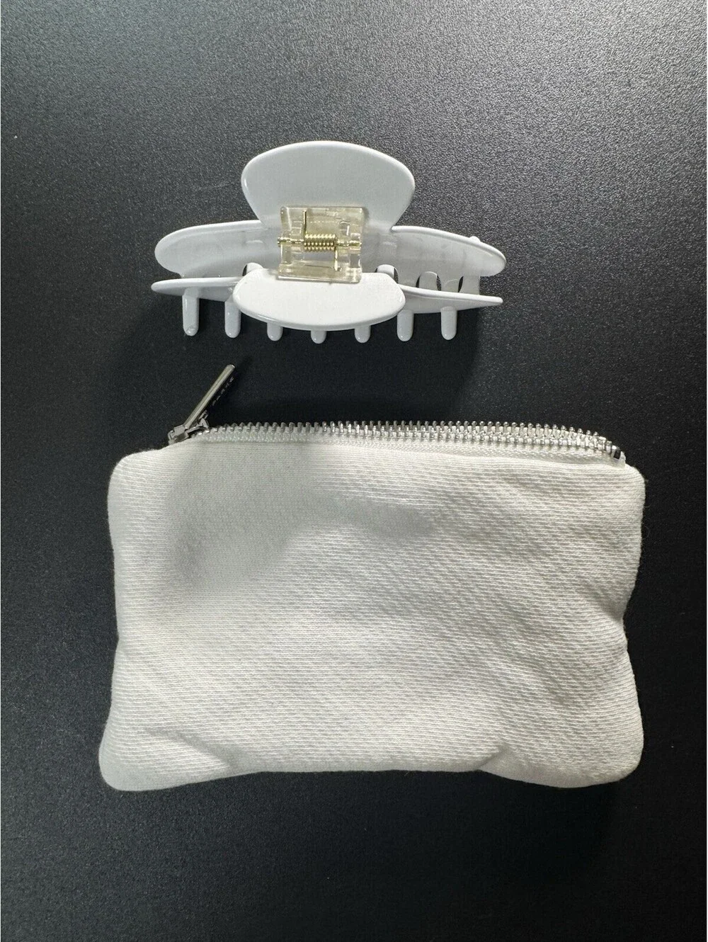 PARKE Hot Dog Claw Hair Clip + Embroidered Pouch Set White Novelty
